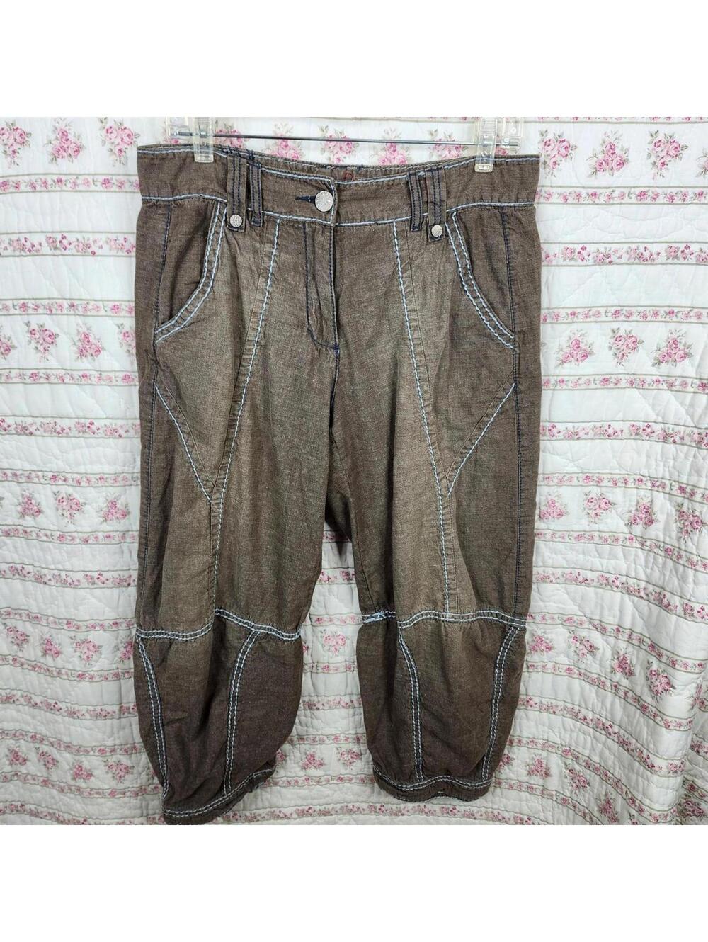 Blue Willis A Life More Pleasant Brown Linen Blend Capri Pants Size 8/10